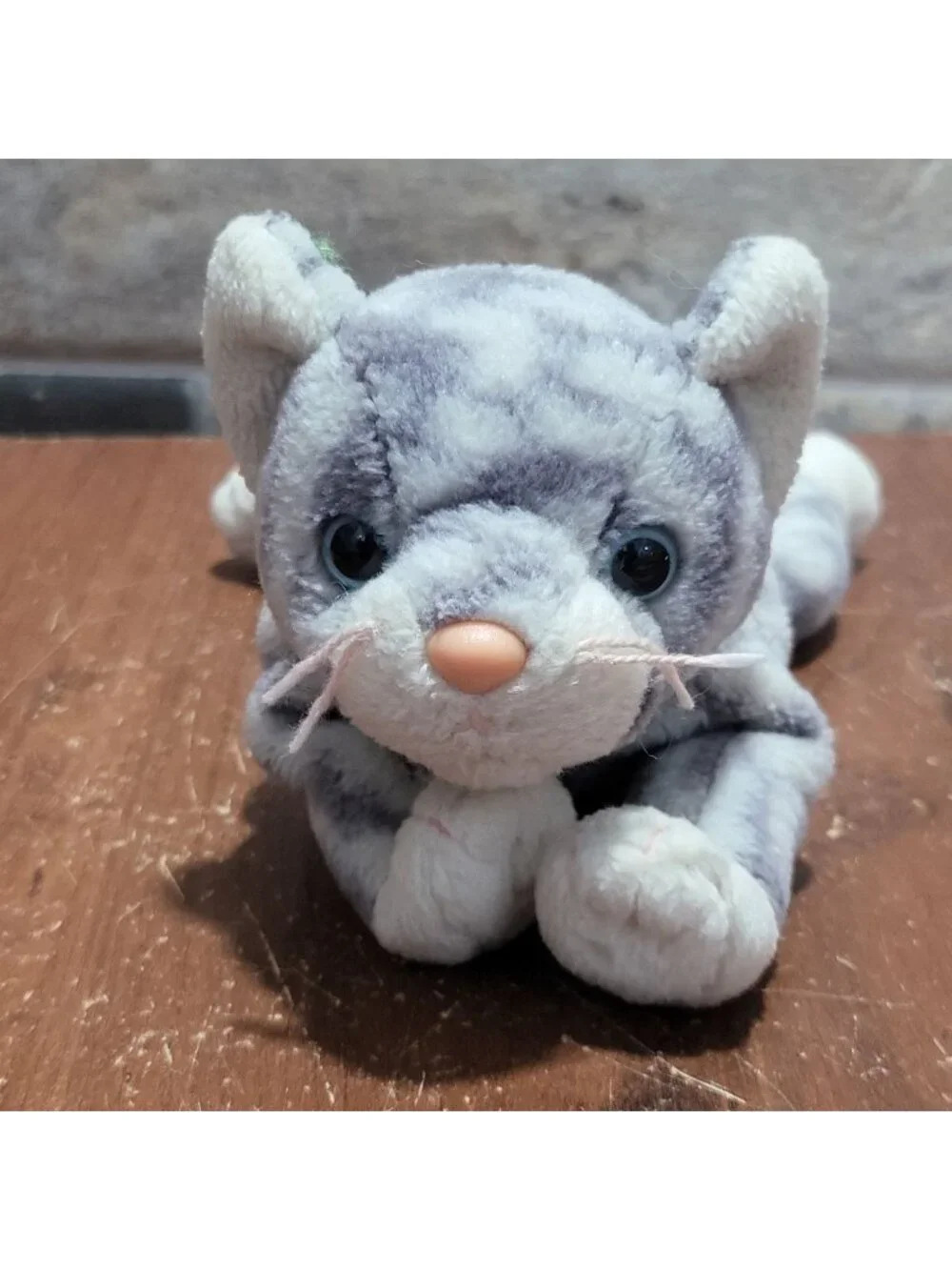Ty Beanie Baby SILVER Gray Tabby Cat 1999 Stuffed Animal Plush No Hang Tag